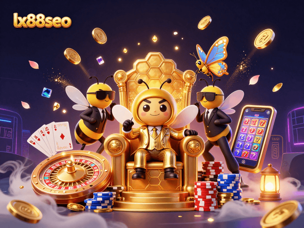 Engage in the ultimate gaming experience at lx88seo with a cartoon mob boss managing a vibrant casino atmosphere.