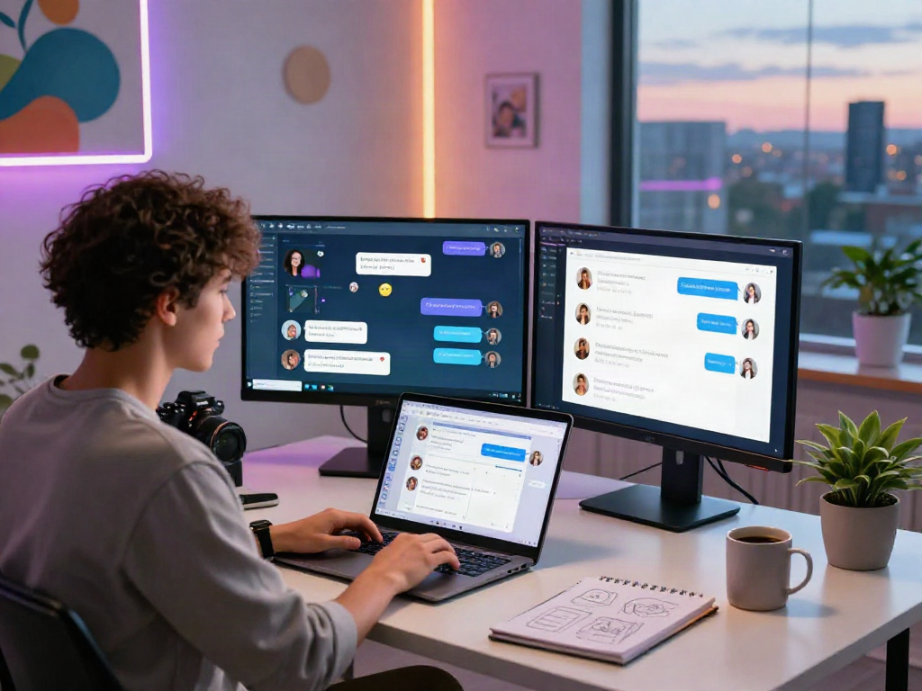 Engaging AI NSFW chat interaction with vibrant digital elements in a modern workspace