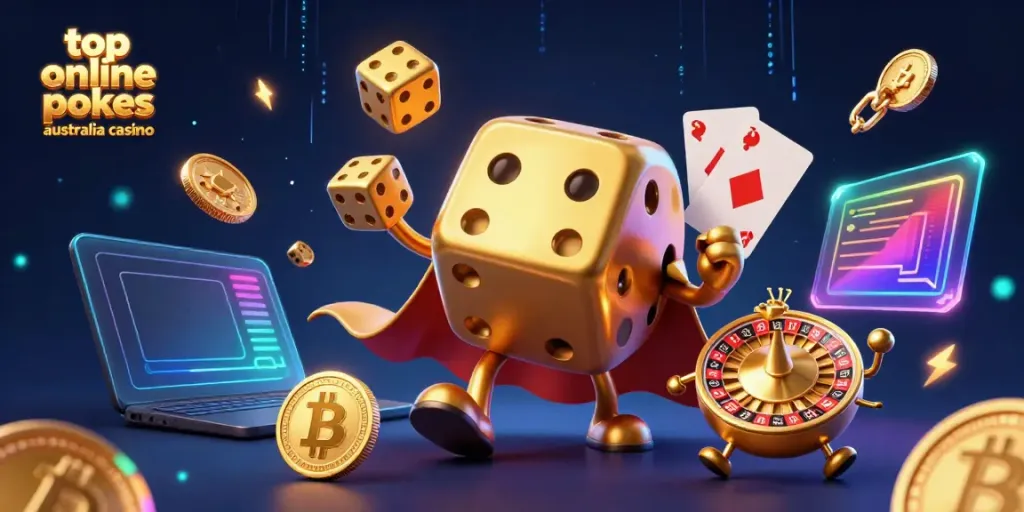 Engage with the top online pokies Australia casino scene featuring vibrant 3D elements and characters.