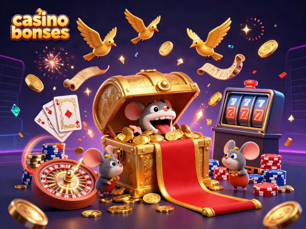 Experience exciting casino bonuses with golden treasures and vibrant gaming elements.