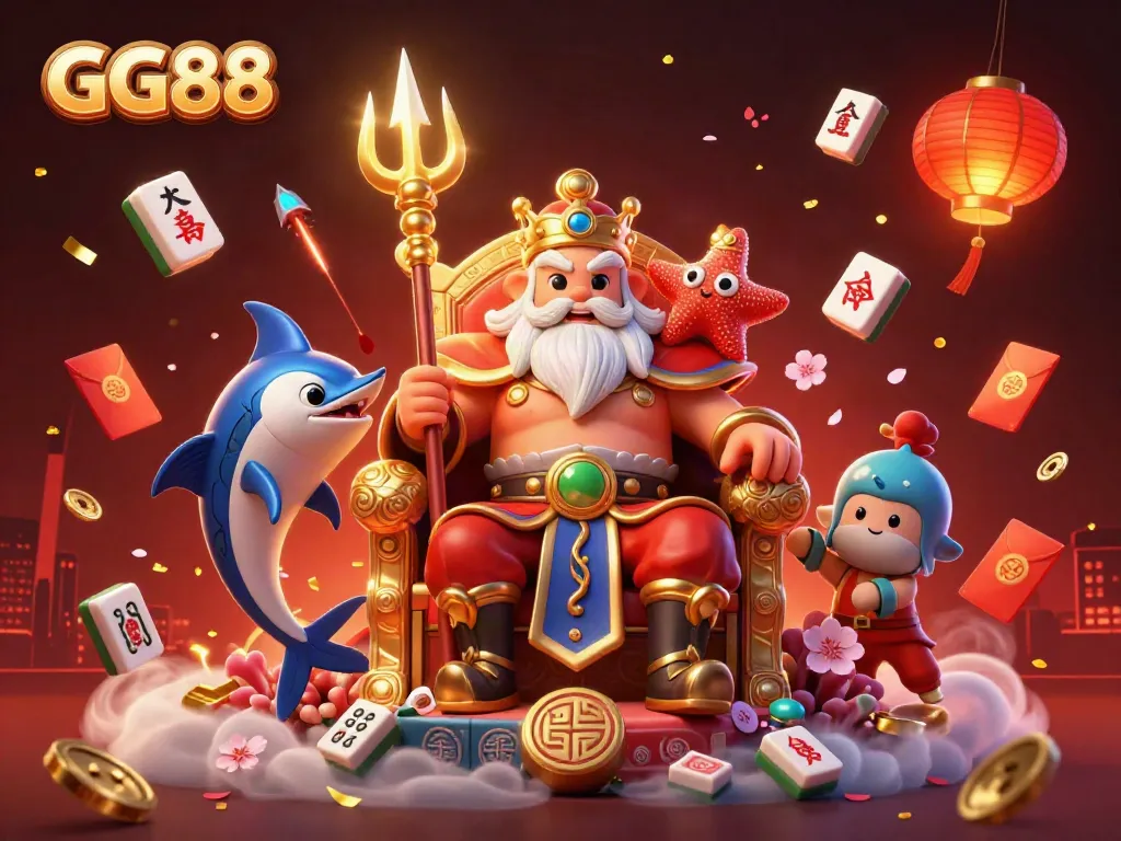 Experience the excitement of GG88 Casino with Neptune, samurai, and festive gaming elements.