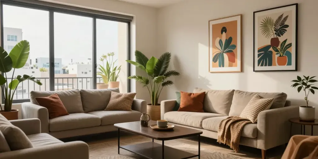 Stylish discreet apartment interior in Tel Aviv, perfect for intimate gatherings.